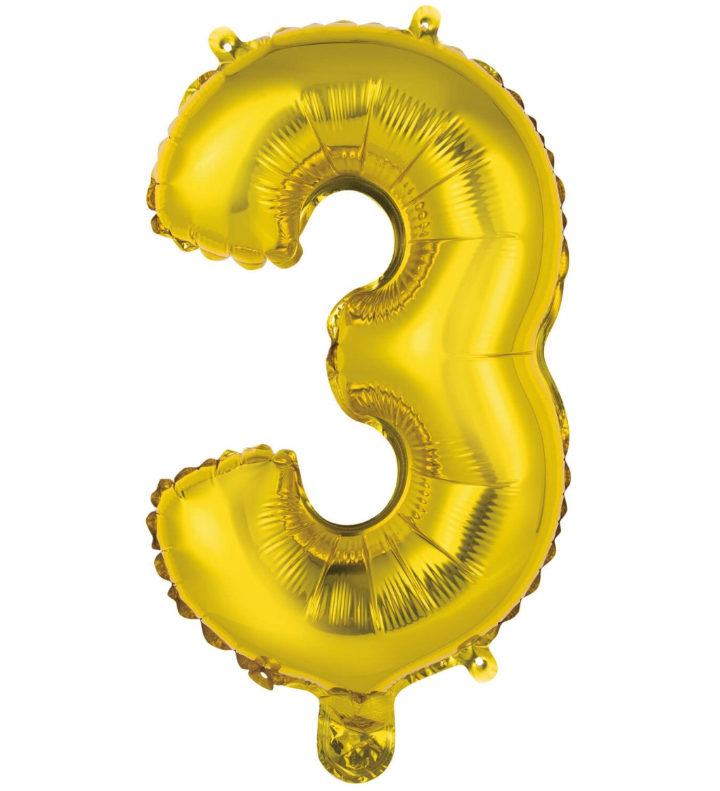 Fóliový balónik "3", mini zlatý
