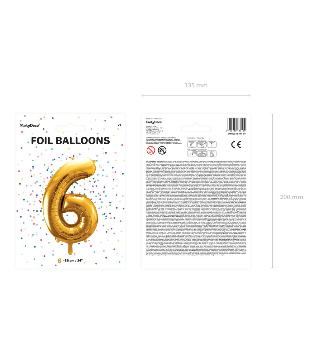 Fóliový balónik 6 - zlatý