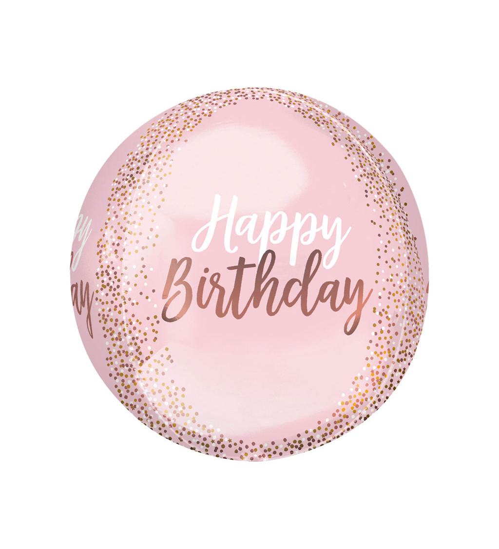 Fóliový balónik Happy Birthday, Orbz ružový