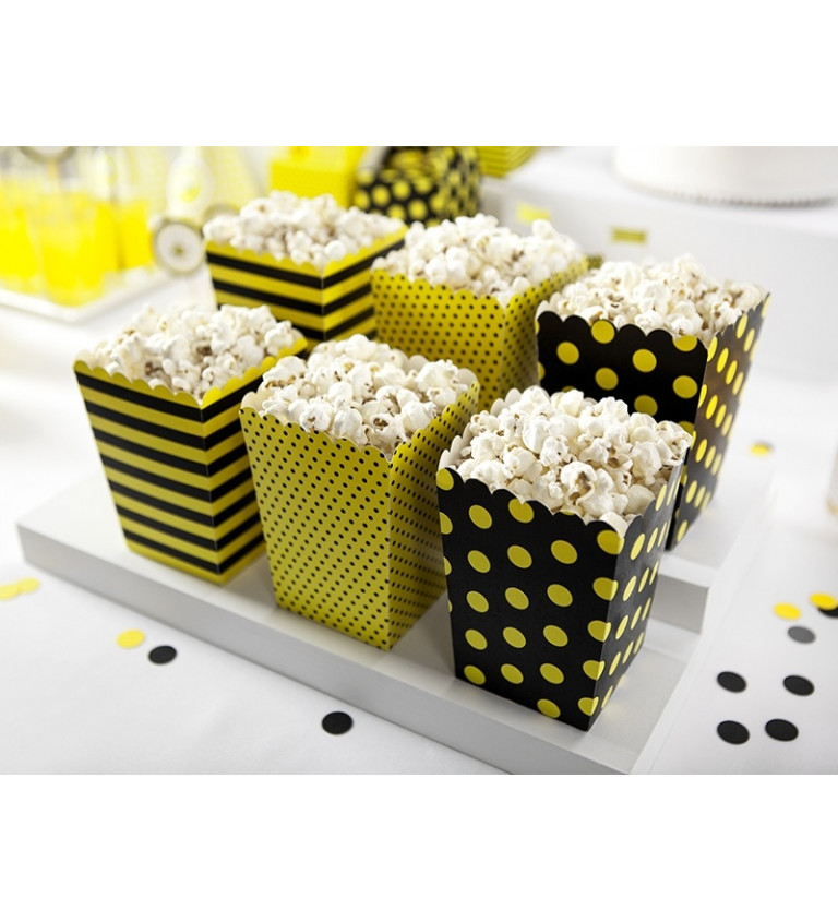 Krabičky na popcorn - žlto-čierne 6 ks
