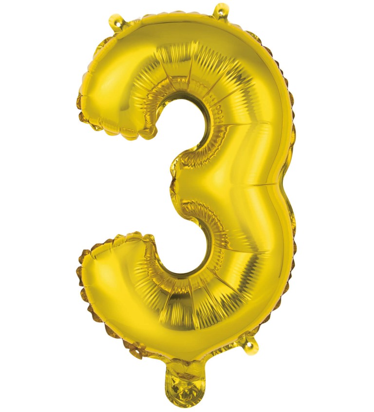 Fóliový balónik "3", mini zlatý