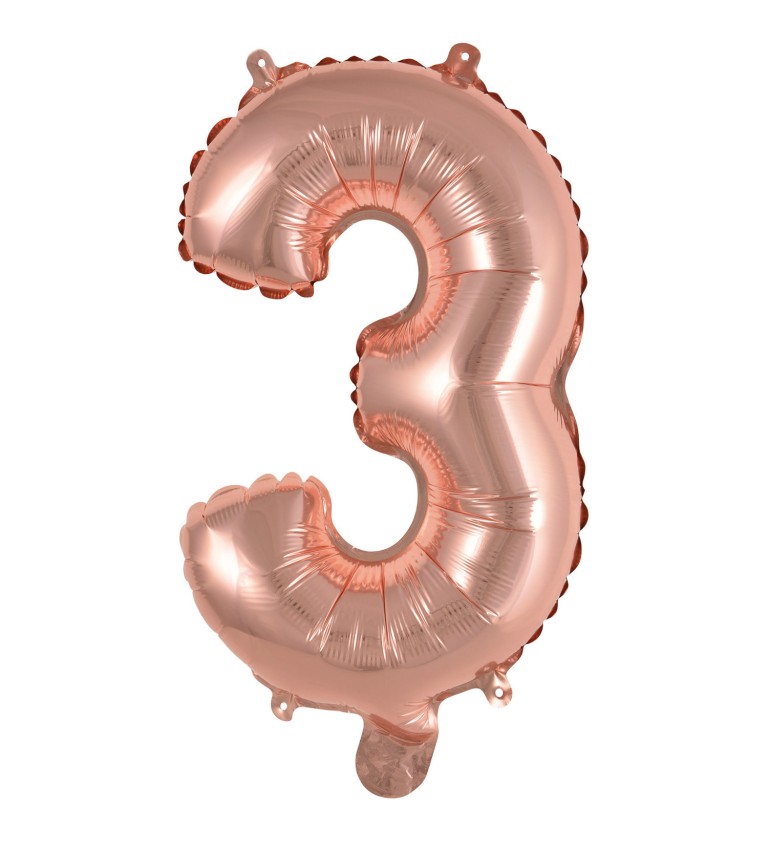 Fóliový balónik "3", mini rose gold