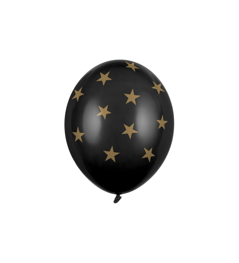 Čierne balóny so zlatými hviezdami (50ks)