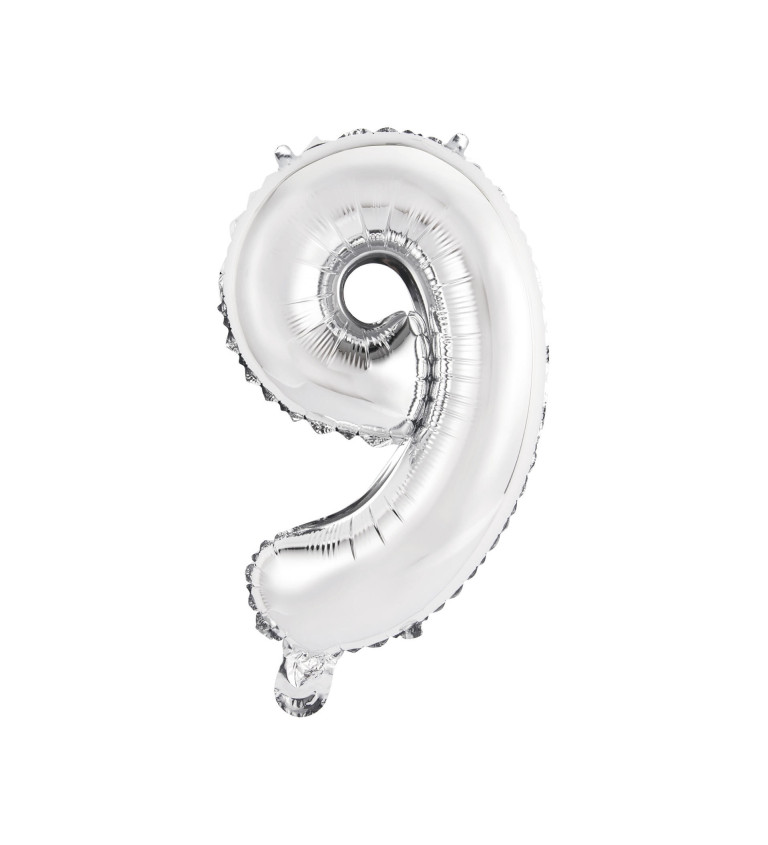 Fóliový balónik "9", mini strieborný