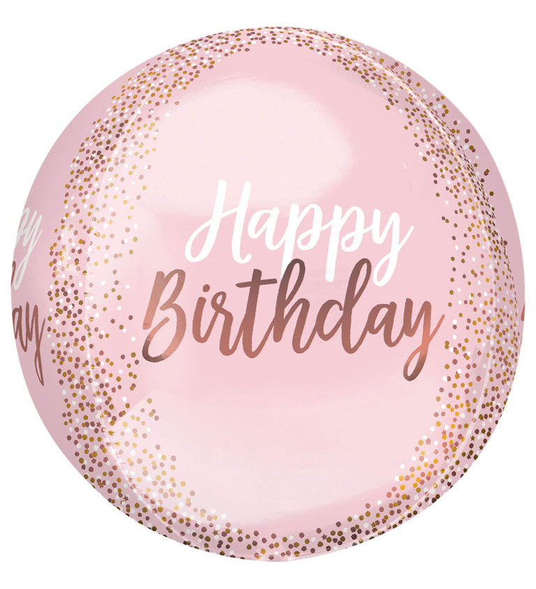 Fóliový balónik Happy Birthday, Orbz ružový