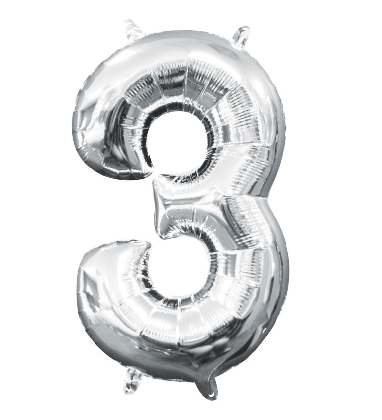 Fóliový balónik číslica "3" - mini strieborný
