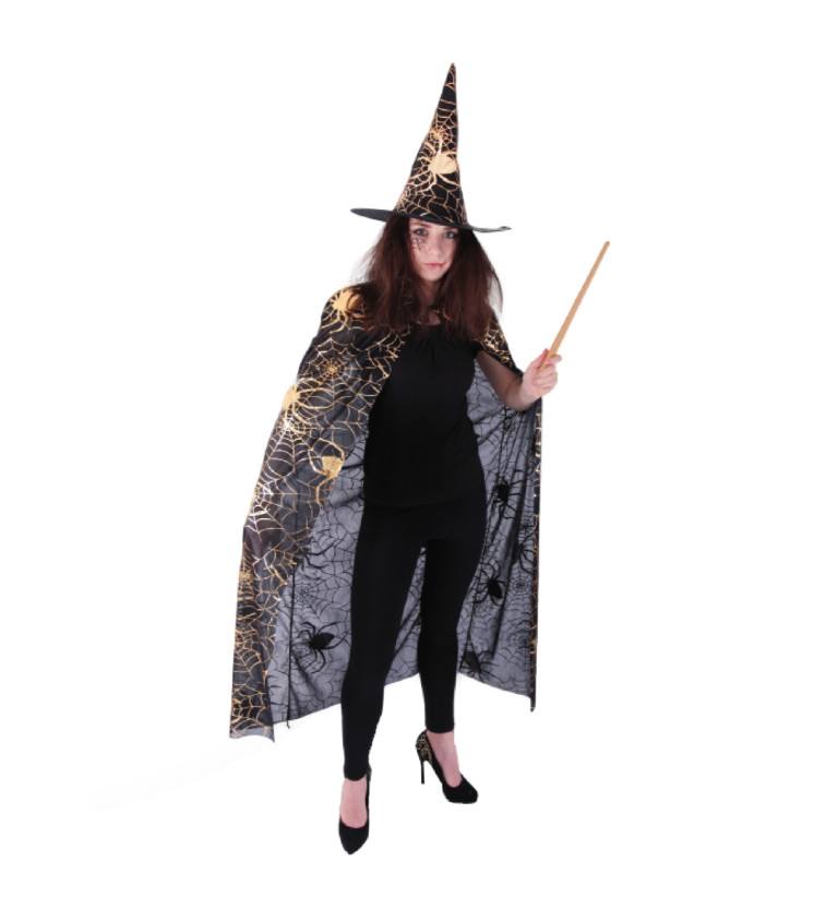 Súprava čarodejnice - plášť a klobúk, zlaté vzory