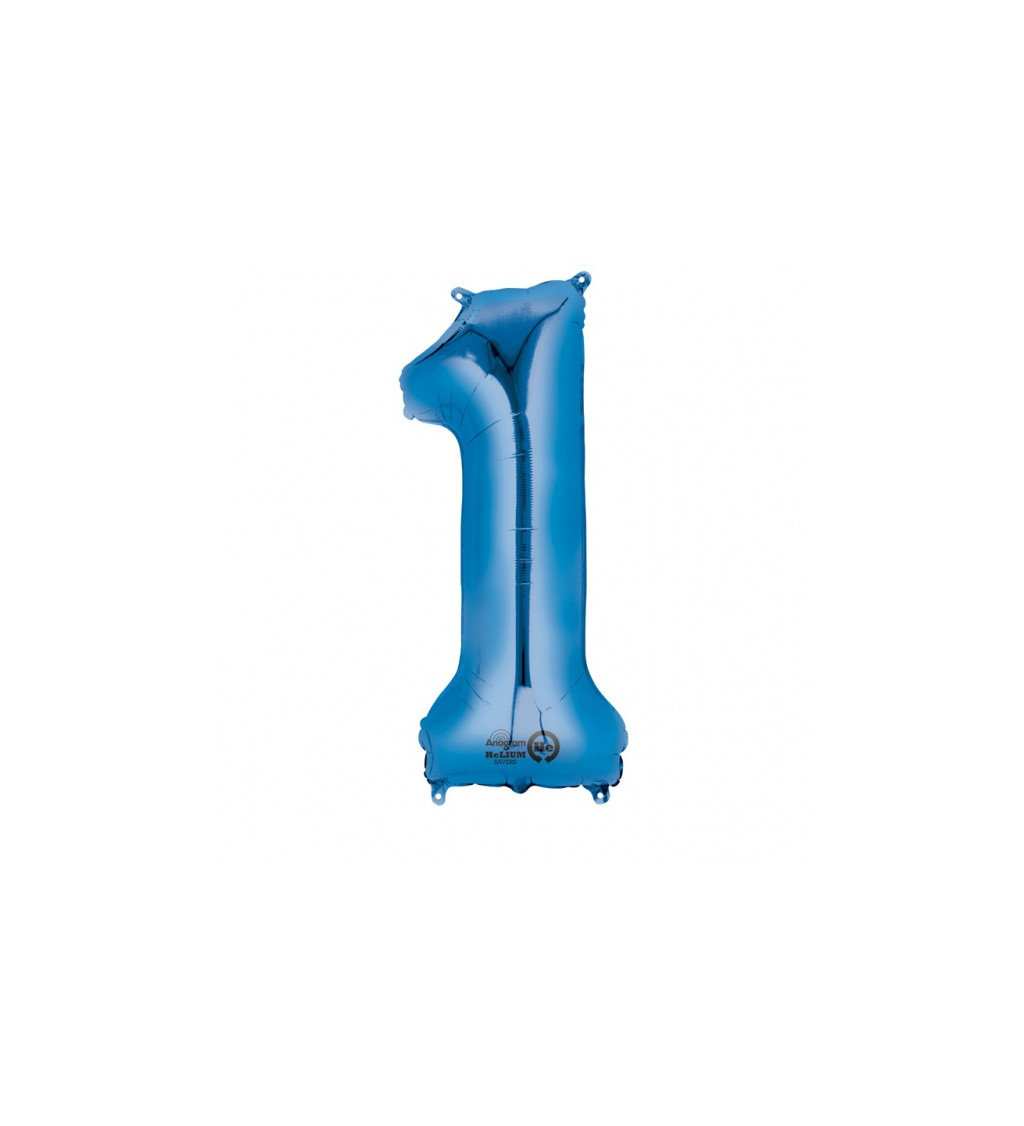 Modrý fóliový balónik v tvare čísla 1