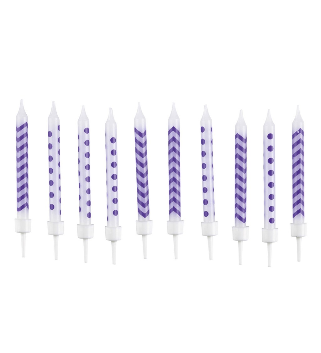 Narodeninové sviečky - fialové bodky a vlnky