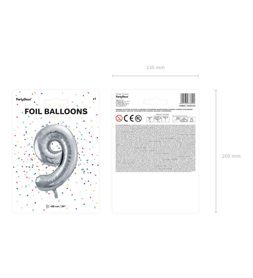 Fóliový balónik 9 - strieborná