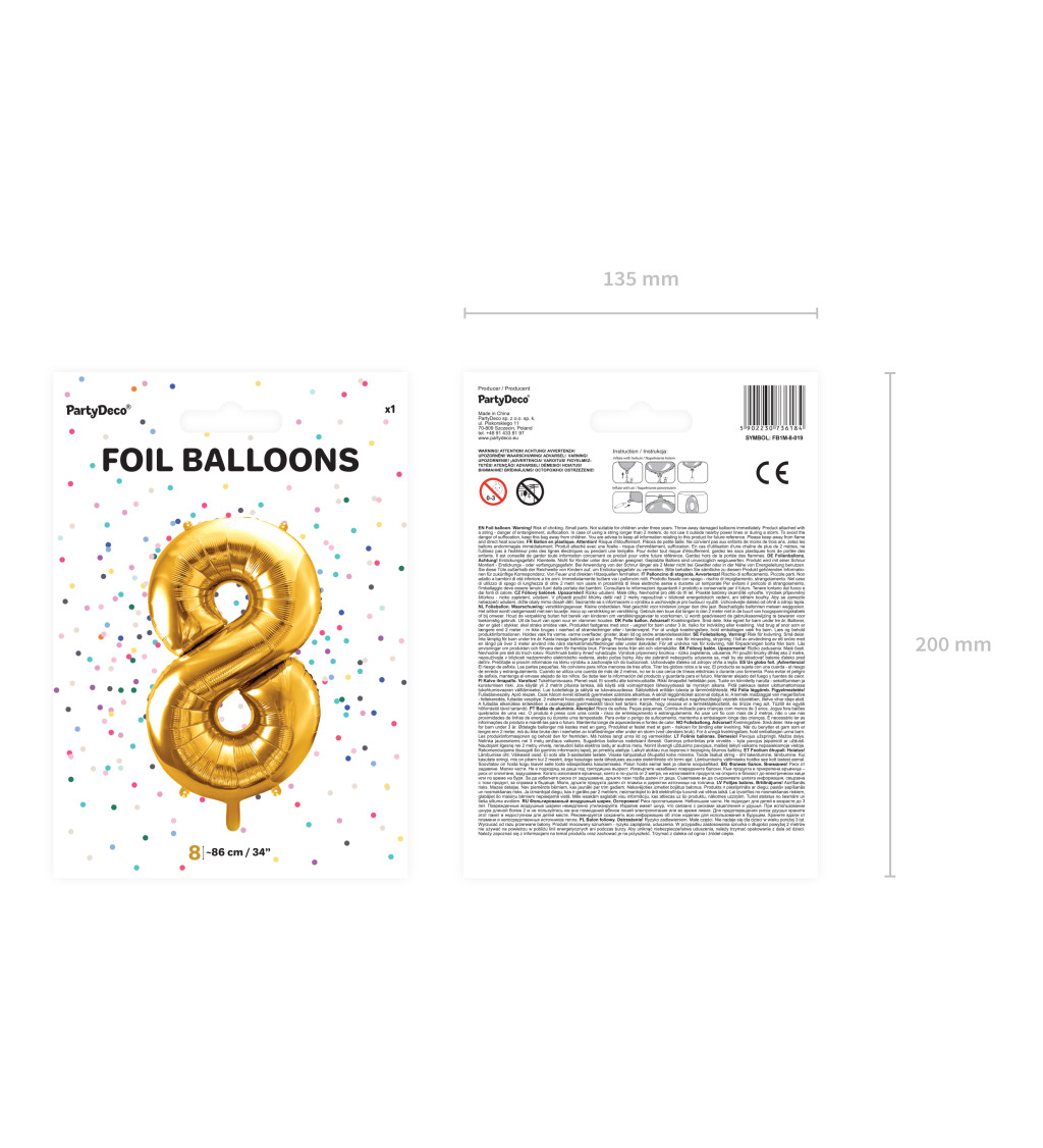 Fóliový balónik 8 - zlatý