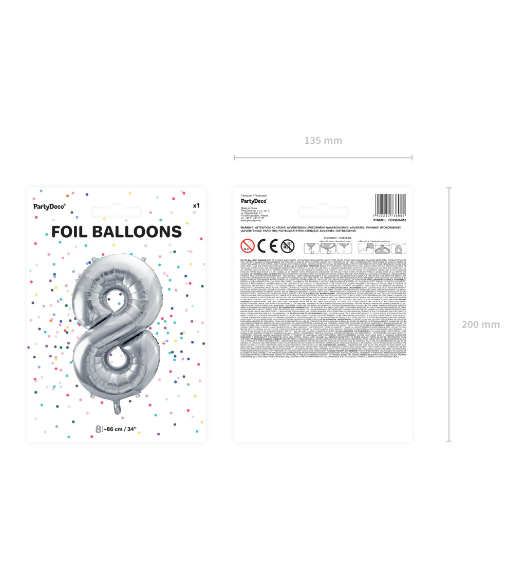 Fóliový balónik 8 - strieborná