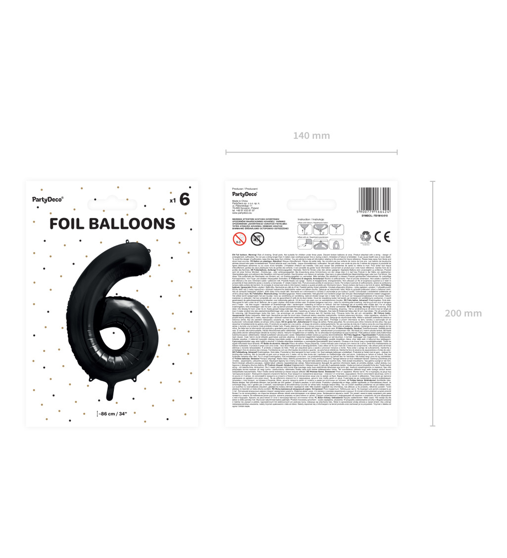 Fóliový balónik 6 - čierna