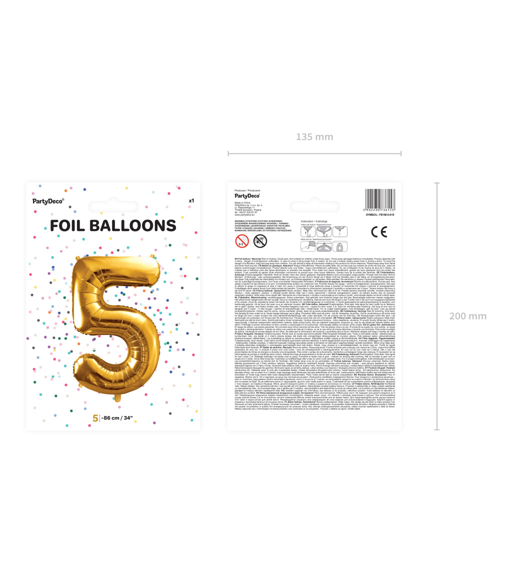 Fóliový balónik 5 - zlatý