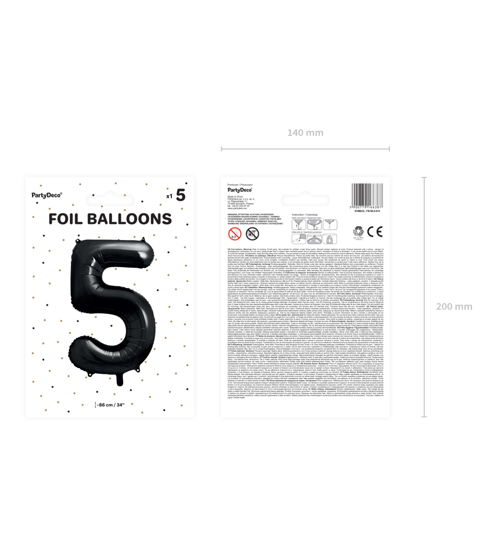 Fóliový balónik 5 - čierna
