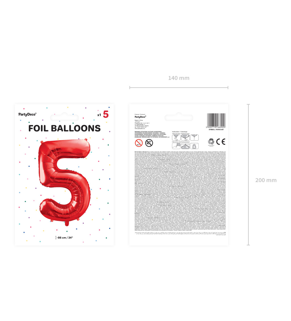 Fóliový balónik 5 - červená