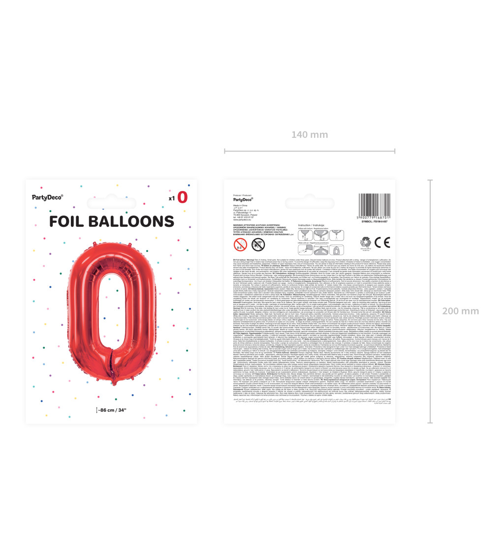 Fóliový balónik 0 - červená