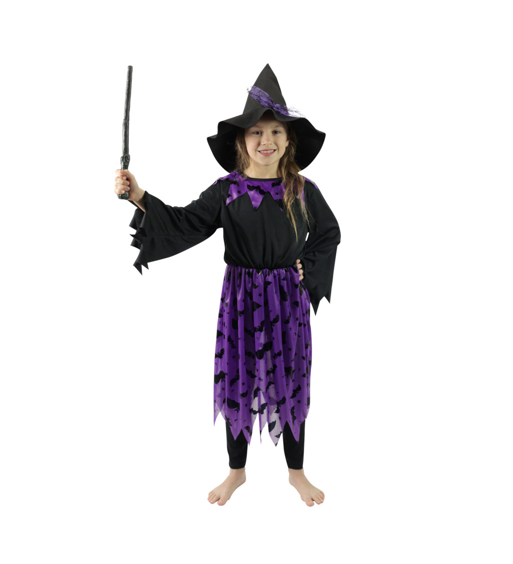 Detský kostým - Čarodejnica, čierna a fialová