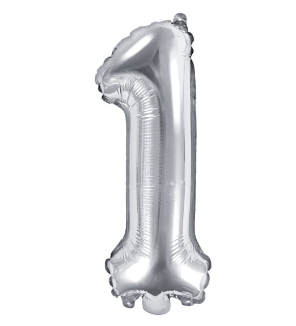 Fóliový balón "1" - strieborná 35cm