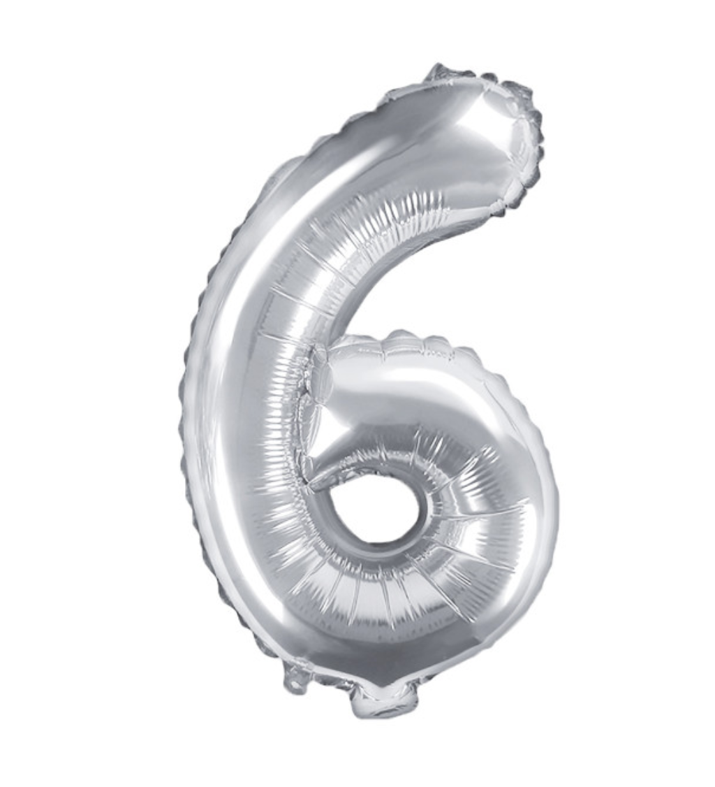Fóliový balón "6" - strieborná 35cm