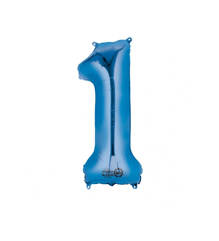 Modrý fóliový balónik v tvare čísla 1