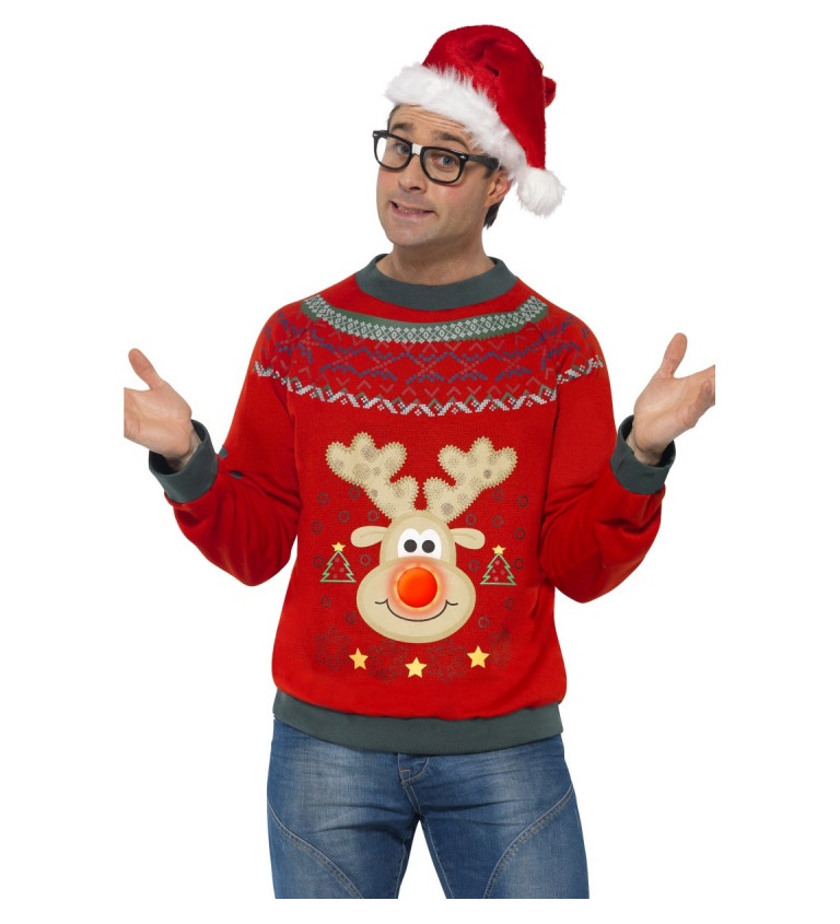 Vianočný sveter so sobom - svietiaci