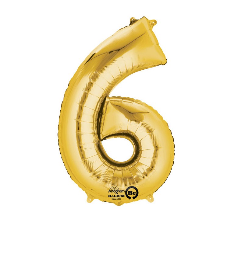 Balónik "6" veľký - zlatý