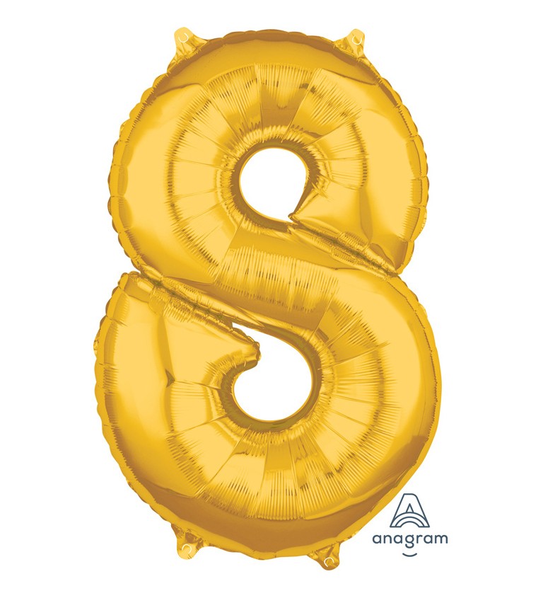 Fóliový balónik "8" - zlatý 66cm Pre hodnotenie produktu sa prosím prihláste.