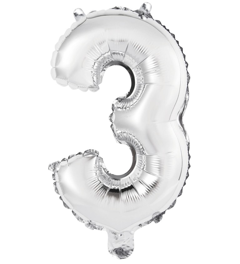 Fóliový balónik "3", mini strieborný