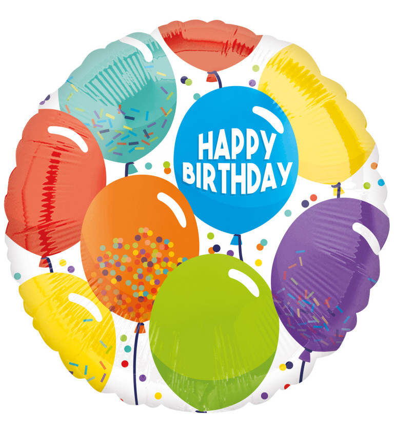 Fóliový balónik Happy Birthday s balónikmi